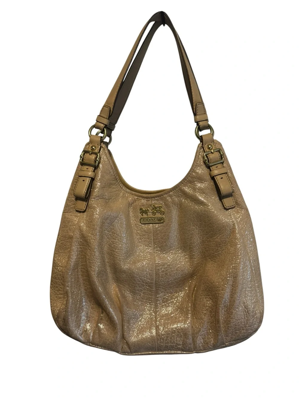 Coach Shimmery Taupe Leather Hobo with Gold Hardware